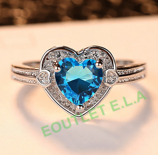 HEART SKY BLUE CZ WHITE GOLD DRESS RING-size 9